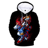 2020 Hot Cartoon Sonic the Hedgehog Black Jumper Casual Sports Hoodies for Kids Youth Adult