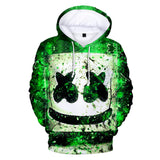 3D Print Fortnite DJ Marshmello Long Sleeve Green Hoodie for Kids Youth Adult