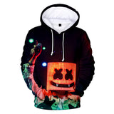 3D Print Color DJ Marshmello Long Sleeve Black Hoodie for Kids Youth Adult
