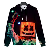 3D Print Color DJ Marshmello Long Sleeve Black Hoodie for Kids Youth Adult