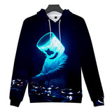 3D Fortnite DJ Marshmello Blue Night Light Long Sleeve Hoodie for Kids Youth Adult