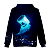 3D Fortnite DJ Marshmello Blue Night Light Long Sleeve Hoodie for Kids Youth Adult