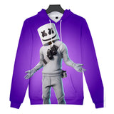 3D Print Fortnite DJ Marshmello Long Sleeve Purple Hoodie for Kids Youth Adult
