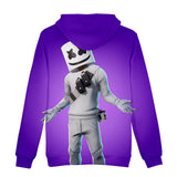 3D Print Fortnite DJ Marshmello Long Sleeve Purple Hoodie for Kids Youth Adult