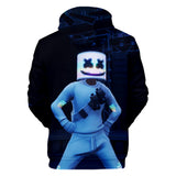 3D Fortnite DJ Marshmello Black Long Sleeve Hoodie for Kids Youth Adult
