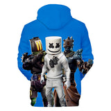 3D Fortnite DJ Marshmello Blue Long Sleeve Hoodie for Kids Youth Adult