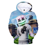 3D Fortnite DJ Marshmello Castle Long Sleeve Hoodie for Kids Youth Adult