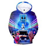 3D Fortnite DJ Marshmello on Stage Long Sleeve Hoodie for Kids Youth Adult