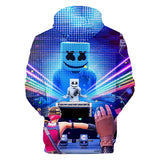 3D Fortnite DJ Marshmello on Stage Long Sleeve Hoodie for Kids Youth Adult