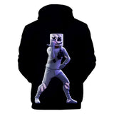 3D Fortnite Dance DJ Marshmello Black Long Sleeve Hoodie for Kids Youth Adult