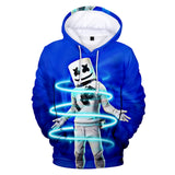 3D Fortnite DJ Marshmello Dark Blue Long Sleeve Hoodie for Kids Youth Adult