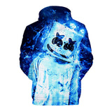 3D Fortnite DJ Marshmello Blue Light Long Sleeve Hoodie for Kids Youth Adult