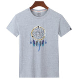 Fashion Summer Short Sleeve Cotton Casual T-shirt Feather Ring Print