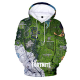 3D Fortnite Season 8 Map Long Sleeve Green Hoodie for Kids Youth Adult