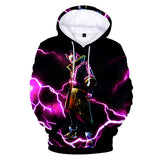 3D Fortnite Nara Purple Lightning Long Sleeve Black Hoodie for Kids Youth Adult