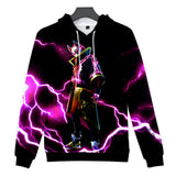 3D Fortnite Nara Purple Lightning Long Sleeve Black Hoodie for Kids Youth Adult