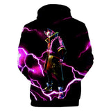 3D Fortnite Nara Purple Lightning Long Sleeve Black Hoodie for Kids Youth Adult