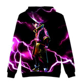 3D Fortnite Nara Purple Lightning Long Sleeve Black Hoodie for Kids Youth Adult