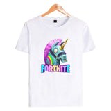 Unisex Fortnite Color Llama Short Sleeve Cotton T-Shirts for Adult Kids