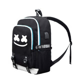 Black DJ Marshmello Backpack School Bags with USB Port
