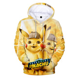 Hot Cartoon Pokemon Detective Pikachu Yellow Jumper Casual Sports Hoodies for Kids Youth Adult