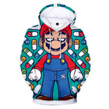 Hot Game Super Mario Color Jumper Casual Sports Hoodie Long Sleeve for Kids Youth Adult