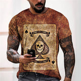 3D Graphic Prints Poker Skeleton Design Men's T-Shirt Short Sleeve Tops