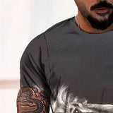 3D Graphic Prints White Lion Design Men's T-Shirt Short Sleeve Tops