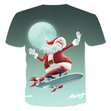 Christmas Santa Claus T-shirts Sports Summer Top Tees for Kids Adults Xmas Gift
