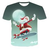 Christmas Santa Claus T-shirts Sports Summer Top Tees for Kids Adults Xmas Gift