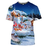 Christmas Santa Claus T-shirts Sports Summer Top Tees for Kids Adults Xmas Gift