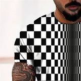 3D Graphic Prints Black White Square Design Men's T-Shirt Short Sleeve Tops