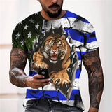 3D Graphic Prints Flag Tiger Design Men's T-Shirt Short Sleeve Tops