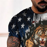 3D Graphic Prints Flag Tiger Design Men's T-Shirt Short Sleeve Tops